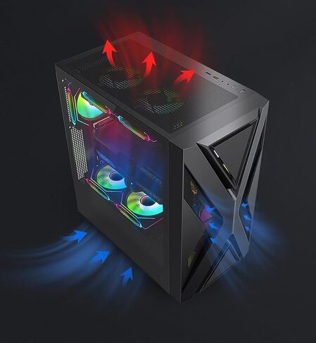 ATX PC Case with 3pack 120mm PWM Fans Included, Full Tower Computer case with Dual-Chamber Layout, Tempered Glass Panel Desktop Gaming Computer case Support EATX mobo/Front 360mm RAD-Black in Saudi Arabia