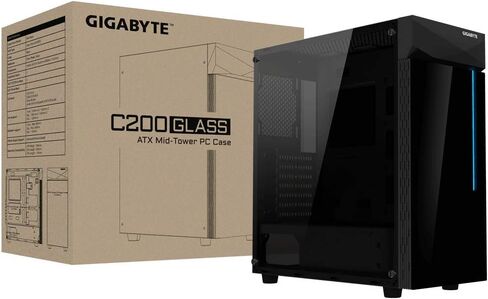 GIGABYTE C200 Glass - حقيبة ألعاب كمبيوتر متوسطة الحجم باللون الأسود، زجاج مقوى، غطاء PSU (GB-C200G) in Saudi Arabia