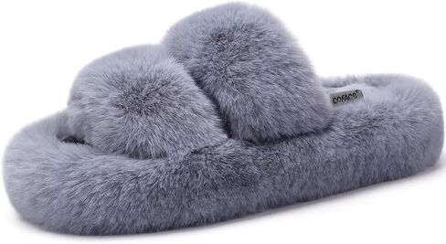 COFACE Womens House Slippers Woman Fuzzy Fluff Indoor Slipper Ladies Furry Fur Bedroom Slip On Slipers Women’s Home Winter Open Toe Plush Shearling Slide Size 5-11 in Kuwait