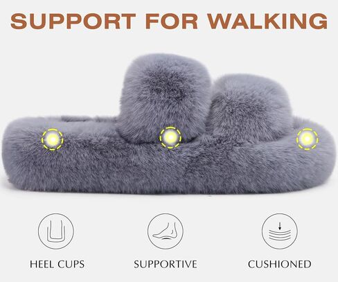 COFACE Womens House Slippers Woman Fuzzy Fluff Indoor Slipper Ladies Furry Fur Bedroom Slip On Slipers Women’s Home Winter Open Toe Plush Shearling Slide Size 5-11 in Kuwait