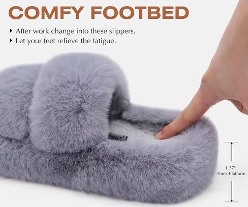 COFACE Womens House Slippers Woman Fuzzy Fluff Indoor Slipper Ladies Furry Fur Bedroom Slip On Slipers Women’s Home Winter Open Toe Plush Shearling Slide Size 5-11 in Kuwait