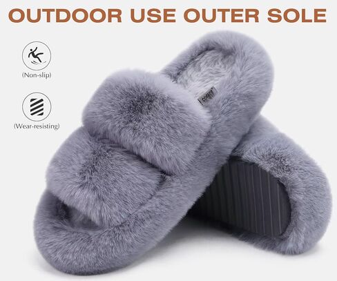 COFACE Womens House Slippers Woman Fuzzy Fluff Indoor Slipper Ladies Furry Fur Bedroom Slip On Slipers Women’s Home Winter Open Toe Plush Shearling Slide Size 5-11 in Kuwait