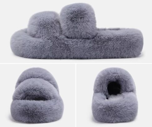 COFACE Womens House Slippers Woman Fuzzy Fluff Indoor Slipper Ladies Furry Fur Bedroom Slip On Slipers Women’s Home Winter Open Toe Plush Shearling Slide Size 5-11 in Kuwait