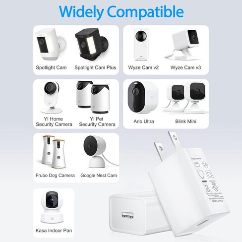 محول الطاقة لكاميرا Wyze Cam الخارجية Nest Cam، شاحن حائط USB لكاميرا Blink Mini Pan، كاميرا Ring Spotlight Stick Cam، Google Nest، Blink Indoor، كاميرا Arlo Pro، قابس شاحن كاميرا الأمان لكاميرا Amazon Cloud in Kuwait