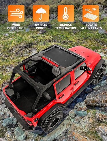 Savadicar Mesh Shade Top Sunshade Cover for 2007-2018 Jeep Wrangler JK JKU 2 and 4 Door, Provide UV Protection, Durable Polyester, Black in Saudi Arabia