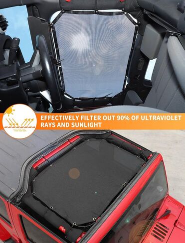 Savadicar Mesh Shade Top Sunshade Cover for 2007-2018 Jeep Wrangler JK JKU 2 and 4 Door, Provide UV Protection, Durable Polyester, Black in Saudi Arabia