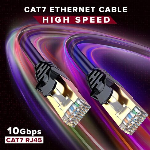كابل إيثرنت Cat 7 بطول 15 قدمًا - كبل توصيل إنترنت وشبكة LAN عالي السرعة، وموصلات RJ45 - بطول 15 قدمًا / أسود وأزرق / عبوتان - مثالي للألعاب والبث والمزيد in Saudi Arabia