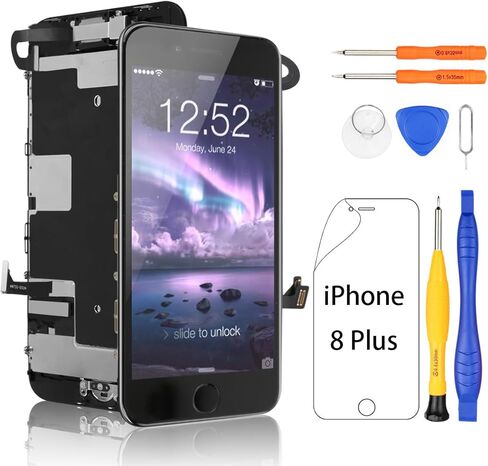 Yodoit for iPhone 8 Plus Screen Replacement LCD With Home Button, Ear Speaker, Front Camera, 5.5" LCD Display Touch Digitizer + Complete Tool Kit, Screen Protector Black in Kuwait