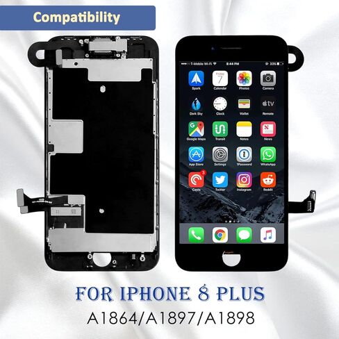 Yodoit for iPhone 8 Plus Screen Replacement LCD With Home Button, Ear Speaker, Front Camera, 5.5" LCD Display Touch Digitizer + Complete Tool Kit, Screen Protector Black in Kuwait