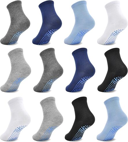 Toddler Socks Anti Skid with Grips Non Slip Crew Socks Boys Girls 12/24 Pairs Baby Kids Children 1-7 Years in Saudi Arabia