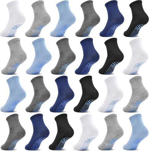 Toddler Socks Anti Skid with Grips Non Slip Crew Socks Boys Girls 12/24 Pairs Baby Kids Children 1-7 Years in Saudi Arabia