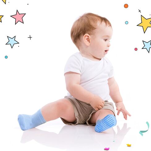 Toddler Socks Anti Skid with Grips Non Slip Crew Socks Boys Girls 12/24 Pairs Baby Kids Children 1-7 Years in Saudi Arabia