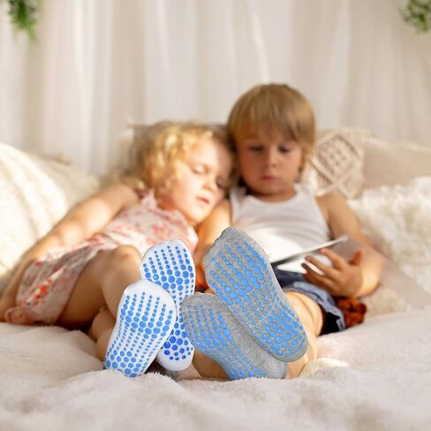 Toddler Socks Anti Skid with Grips Non Slip Crew Socks Boys Girls 12/24 Pairs Baby Kids Children 1-7 Years in Saudi Arabia