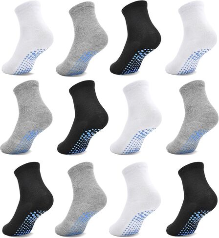 Toddler Socks Anti Skid with Grips Non Slip Crew Socks Boys Girls 12/24 Pairs Baby Kids Children 1-7 Years in Saudi Arabia