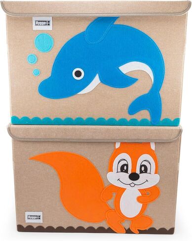 HYGGE + صندوق تخزين ألعاب الحيوانات مع غطاء مقاس 20.8 بوصة × 13 بوصة × 13 بوصة، نسيج متين وتصميم خفيف الوزن. رائع لتخزين الألعاب والكتب والبياضات والألعاب والملابس ومنتجات الأطفال والمزيد! (النمر) in Kuwait