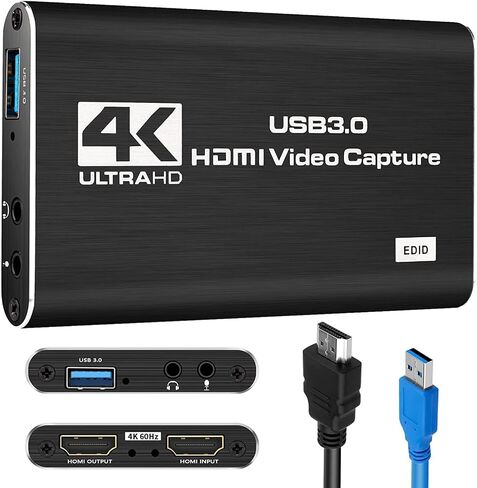 بطاقة التقاط الصوت والفيديو 4K HDMI، محول التقاط USB 3.0 1080P 60FPS جهاز تسجيل فيديو لتسجيل الألعاب، يعمل مع Nintendo Switch، البث المباشر، يدعم X-Box/OBS/الكاميرا/الكمبيوتر الشخصي in Saudi Arabia
