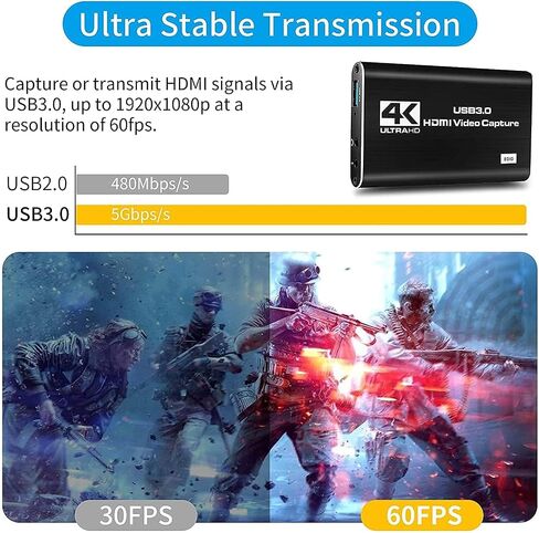 بطاقة التقاط الصوت والفيديو 4K HDMI، محول التقاط USB 3.0 1080P 60FPS جهاز تسجيل فيديو لتسجيل الألعاب، يعمل مع Nintendo Switch، البث المباشر، يدعم X-Box/OBS/الكاميرا/الكمبيوتر الشخصي in Saudi Arabia