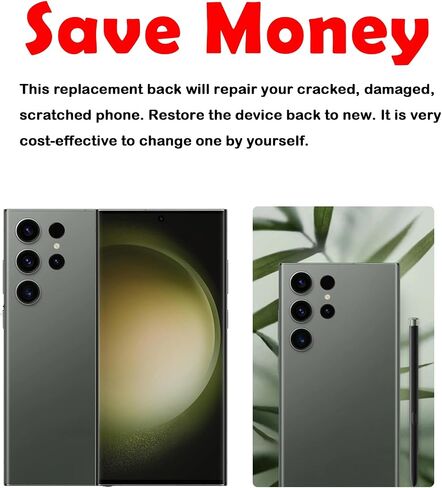 بديل الزجاج الخلفي Aloxiong Galaxy S23 Ultra لهاتف Samsung Galaxy S23 Ultra غطاء خلفي زجاجي مع شريط مثبت مسبقًا وعدسة كاميرا + أدوات (أخضر) in Saudi Arabia