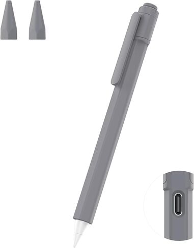 حافظة أقلام MoKo تناسب حافظة أقلام Apple (USB-C)، وحافظة حامل أقلام Apple، وأغطية مضادة للفقدان وشحن USB-C، وغطاء واقٍ لقلم Apple مع مشبك وقطعتين، رمادي فلكي in Saudi Arabia