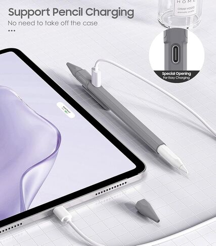 حافظة أقلام MoKo تناسب حافظة أقلام Apple (USB-C)، وحافظة حامل أقلام Apple، وأغطية مضادة للفقدان وشحن USB-C، وغطاء واقٍ لقلم Apple مع مشبك وقطعتين، رمادي فلكي in Saudi Arabia