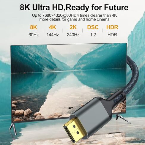 Display Port to Display Port Cable 5-Pack, 8K DisplayPort 1.4 Cable, 6.6FT DP to DP Cable, High Speed Display Cord (8K@60Hz,4K@144Hz,2K@240Hz) for Monitor, Computer, Desktop, Laptop, PC in Saudi Arabia