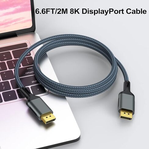 منفذ عرض إلى كابل منفذ العرض 5 حزم، كابل DisplayPort 1.4 8K، كابل DP إلى DP بطول 6.6FT، سلك عرض عالي السرعة (8K@60 هرتز، 4K@144 هرتز، 2K@240 هرتز) للشاشة، الكمبيوتر، سطح المكتب، الكمبيوتر المحمول، الكمبيوتر الشخصي in Kuwait