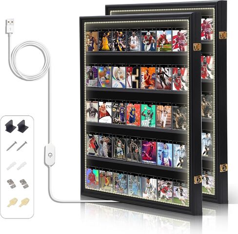 حافظة عرض بطاقات رياضية متدرجة C 36 من Nice مع ضوء LED، حافظة عرض بطاقات البيسبول، حافظة عرض بطاقات التداول، بطاقات كرة القدم، حماية 98% من الأشعة فوق البنفسجية، أكريليك، قابلة للقفل (LED أفقي 2 حزمة) in Kuwait