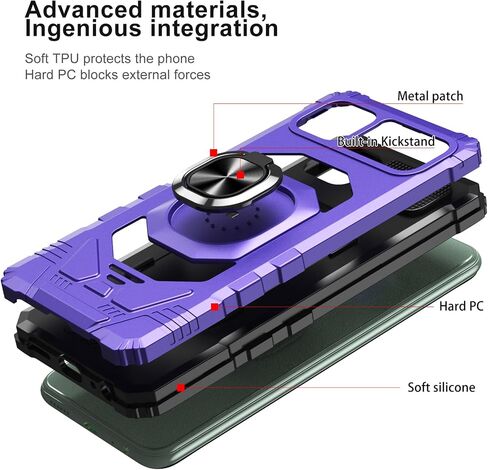 Ailiber for TMobile REVVL 7 5G Cell Phone Case, REVVL 7 Case with Screen Protector, Ring Kickstand for Magnetic Car Mount, Shockproof Protective Cover Case for T Mobile REVVL 7-Purple in Saudi Arabia