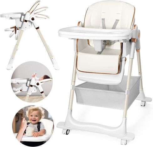 Foldable High Chair, Convertible Baby High Chair 4-in-1 High Chairs for Babies and Toddlers Portable Eating Seat Recline Feeding Highchair Height Adjustment in Saudi Arabia
