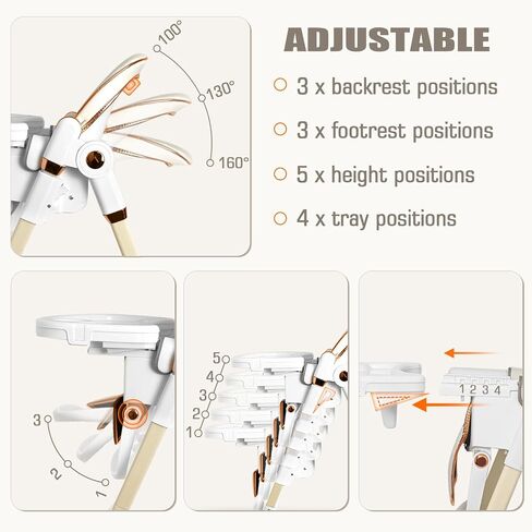 Foldable High Chair, Convertible Baby High Chair 4-in-1 High Chairs for Babies and Toddlers Portable Eating Seat Recline Feeding Highchair Height Adjustment in Saudi Arabia