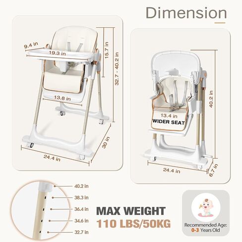 Foldable High Chair, Convertible Baby High Chair 4-in-1 High Chairs for Babies and Toddlers Portable Eating Seat Recline Feeding Highchair Height Adjustment in Saudi Arabia