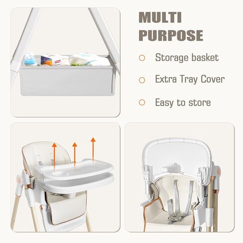 Foldable High Chair, Convertible Baby High Chair 4-in-1 High Chairs for Babies and Toddlers Portable Eating Seat Recline Feeding Highchair Height Adjustment in Saudi Arabia