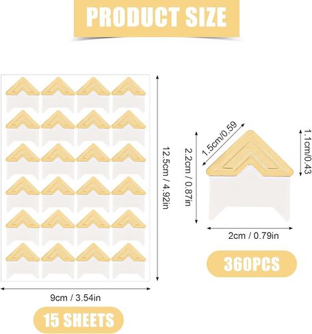 360pcs/15 Sheets Photo Corner Stickers, Self-Adhesive Scrapbook Picture Mounting Corners for Scrapbooking Album Memory Book DIY Journal (Gold) in Saudi Arabia