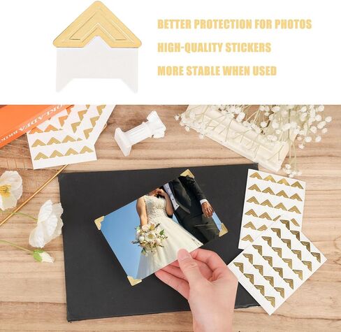 360pcs/15 Sheets Photo Corner Stickers, Self-Adhesive Scrapbook Picture Mounting Corners for Scrapbooking Album Memory Book DIY Journal (Gold) in Saudi Arabia