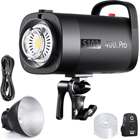 NEEWER S102-400W PRO Strobe Flash Light with 2.4G Trigger, 400Ws GN62 5600K with 30W LED Modeling Lamp Bowens Mount Reflector S1/S2 Mode Silent Fan for Portrait Product Photography, QPRO Supported in Saudi Arabia
