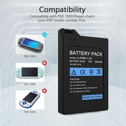 بطارية PSP 1000، 3600 مللي أمبير (ترقية جديدة 2024) بطارية عالية السعة جديدة 0 دورة لوحدة التحكم Sony PSP 1000 PSP-110 in Kuwait