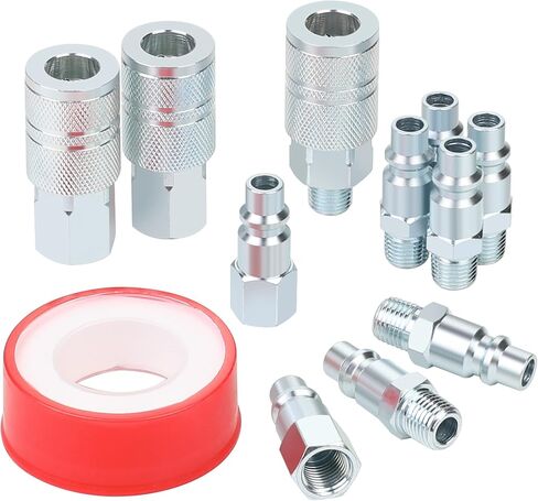 3/8’’ High Flow Air Hose Fittings Set, 3PCS 3/8 Body I/M Industrial Air Coupler and 8PCS 3/8 Body Air Plug with 1/4 Inch NPT Threads Size, 12PCS Air Compressor Accessories Quick Connect Set in Kuwait