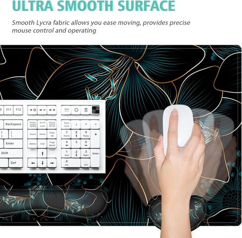 Keyboard Mouse Pad Set,Large Gaming Mouse Pad+Keyboard Wrist Rest+Mouse Wrist Rest+Coaster,Computer Mousepad Wrist Support for Office Desktop Laptop. (35.4" x 15.7") Extended Desk Mat (Floral) in Saudi Arabia