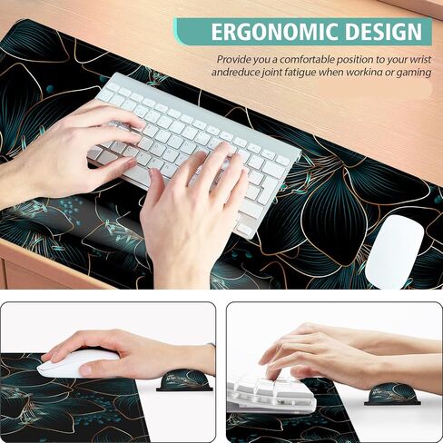 Keyboard Mouse Pad Set,Large Gaming Mouse Pad+Keyboard Wrist Rest+Mouse Wrist Rest+Coaster,Computer Mousepad Wrist Support for Office Desktop Laptop. (35.4" x 15.7") Extended Desk Mat (Floral) in Saudi Arabia