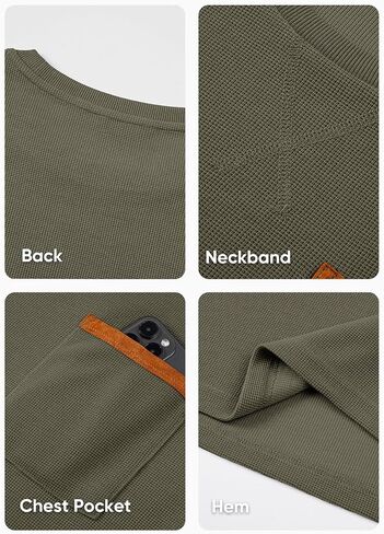 JMIERR Men's T-Shirt Waffle Textured Knit Drop-Shoulder Long Sleeve Tops Hipster Hip Hop Longline Crewneck Tees with Pocket in Saudi Arabia