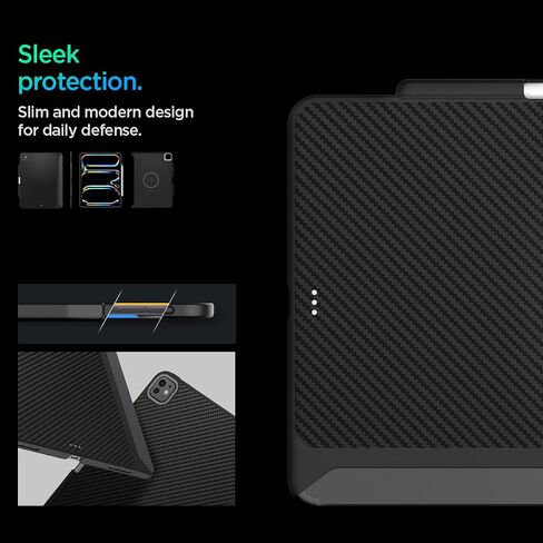حافظة Spigen Enzo Aramid مصممة لجهاز iPad Pro مقاس 13 بوصة M4 (2024) مع حامل أقلام، متوافقة مع لوحة المفاتيح Aerocore Aramid Fiber Magic - أسود in Saudi Arabia