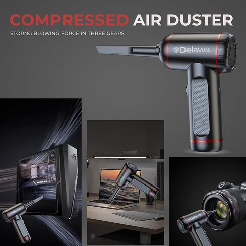 3in1 Compressed Air Duster for PC, High Power 100000RPM, Cordless Portable Mini Car Vacuum with 3 Gears, Up to 37 mins Runtime, Handheld Keyboard Cleaner with Rechargable Battery and Type C in Saudi Arabia