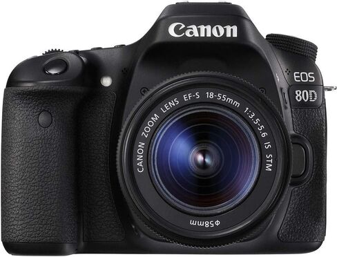 كاميرا Canon EOS 80D DSLR مع عدسة 18-55 مم (1263C005) + عدسة EF-S 55-250 مم + بطاقة ذاكرة سعة 64 جيجابايت + حقيبة + برنامج Corel للصور + بطارية LPE6 + شاحن خارجي + قارئ بطاقات + المزيد (متجددة) in Saudi Arabia