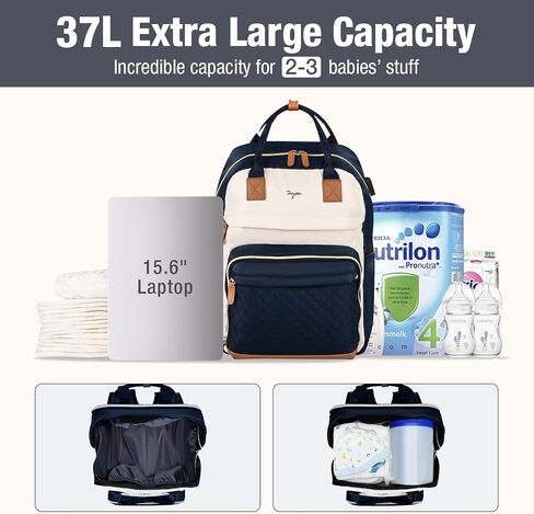 Extra Large Diaper Bag for 2 Kids, Diaper Bag Backpack, Twin Diaper Bag 25-37L Expandable with Changing Pad and Earphone Hole, Bag-Apricot & Blue in Saudi Arabia