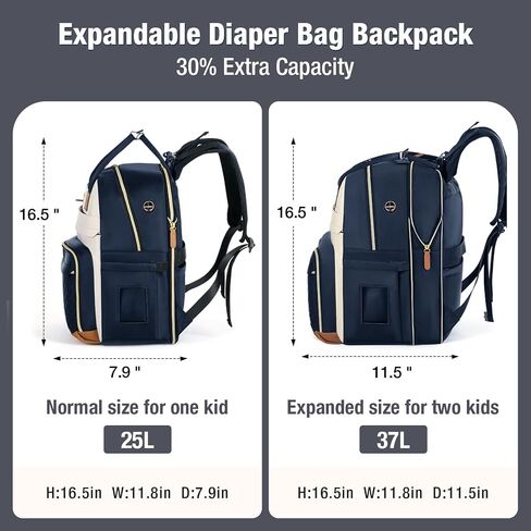 Extra Large Diaper Bag for 2 Kids, Diaper Bag Backpack, Twin Diaper Bag 25-37L Expandable with Changing Pad and Earphone Hole, Bag-Apricot & Blue in Saudi Arabia
