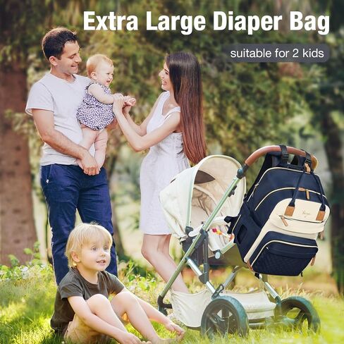 Extra Large Diaper Bag for 2 Kids, Diaper Bag Backpack, Twin Diaper Bag 25-37L Expandable with Changing Pad and Earphone Hole, Bag-Apricot & Blue in Saudi Arabia