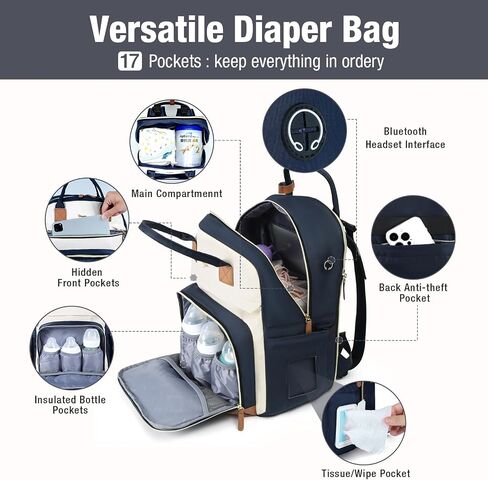 Extra Large Diaper Bag for 2 Kids, Diaper Bag Backpack, Twin Diaper Bag 25-37L Expandable with Changing Pad and Earphone Hole, Bag-Apricot & Blue in Saudi Arabia