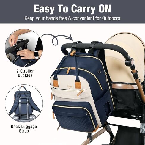 Extra Large Diaper Bag for 2 Kids, Diaper Bag Backpack, Twin Diaper Bag 25-37L Expandable with Changing Pad and Earphone Hole, Bag-Apricot & Blue in Saudi Arabia