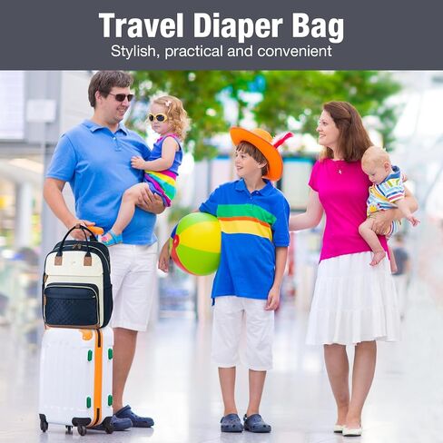 Diaper Bag Backpack, Extra Large Baby Diaper Bag for 2 Kids Twin | Travel Diaper Backpack for Mom Dad, 25-37L Expandable, with Changing Pad, Insulated Pocket, Earphone Hole, Apricot Black in Saudi Arabia