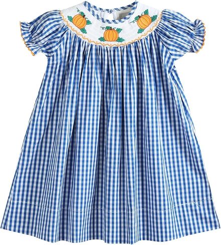 Lil cactus Baby and Girls Smocked Pumpkin Thanksgiving Bishop Dress in Saudi Arabia